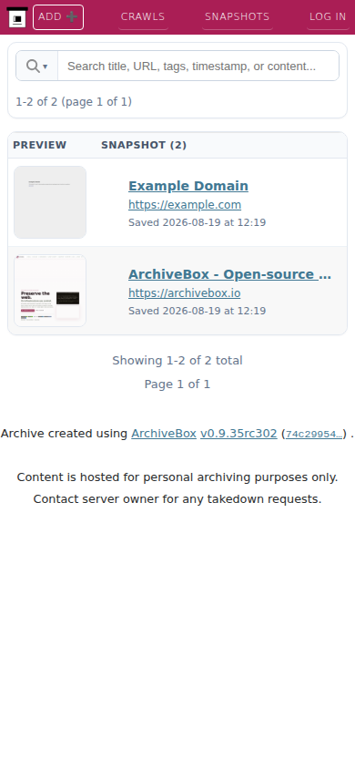 Public snapshot list — mobile