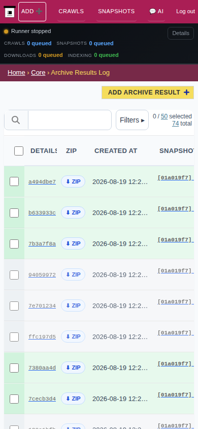 Archive results — mobile