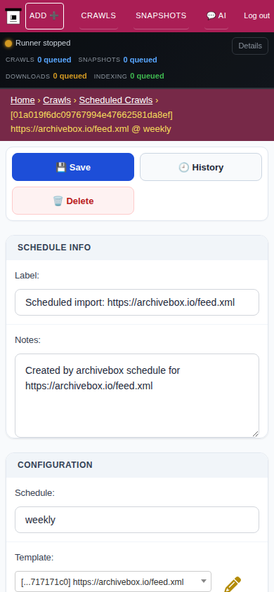 Crawl schedule detail — mobile