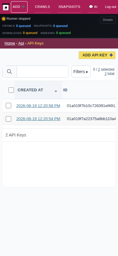API tokens — mobile