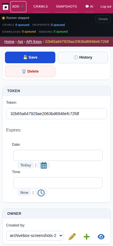 API token detail — mobile