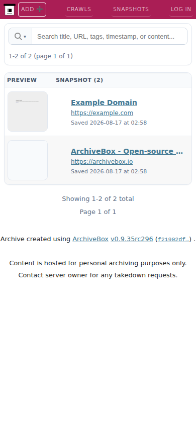 Public snapshot list — mobile