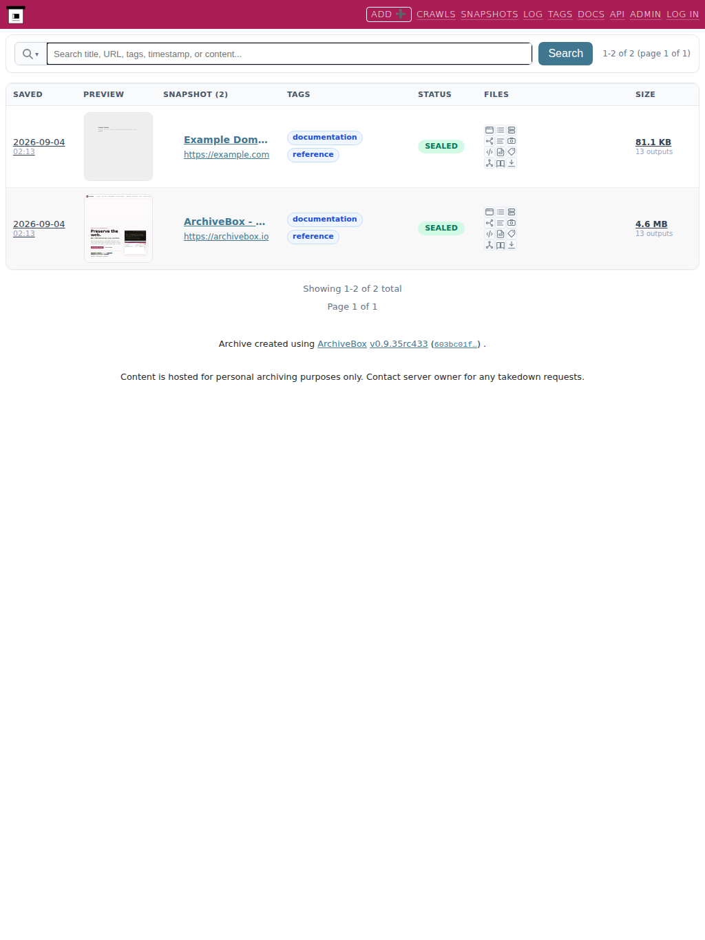 Public snapshot list — tablet
