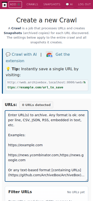 Add URLs — mobile