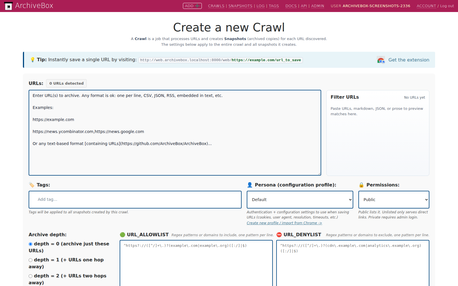 Add URLs — desktop