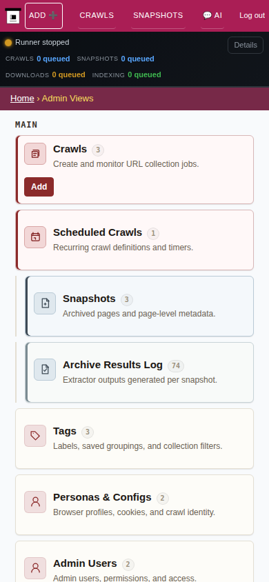 Admin dashboard — mobile