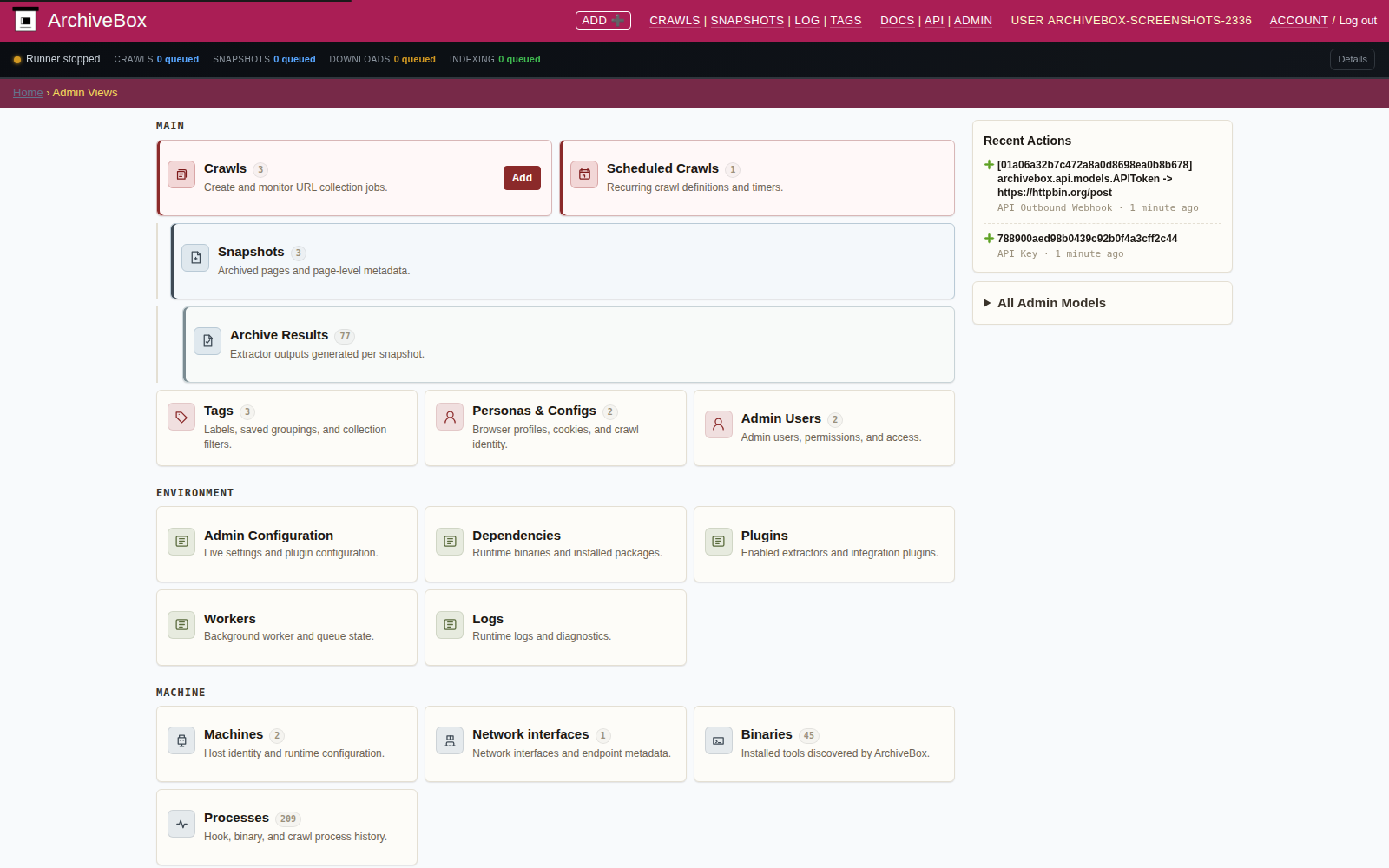 Admin dashboard — desktop