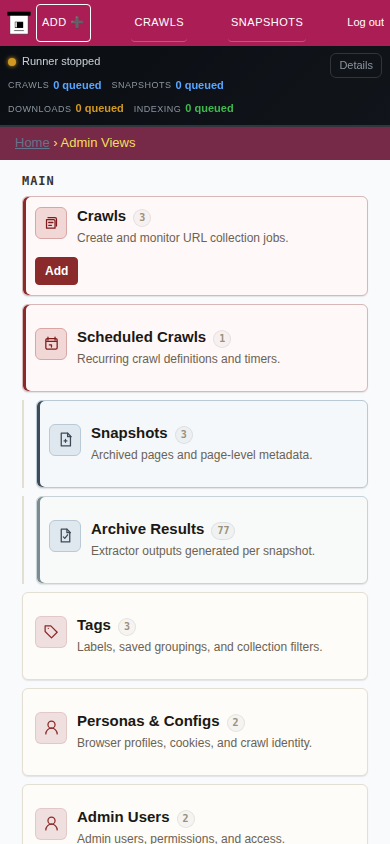 Admin dashboard — mobile