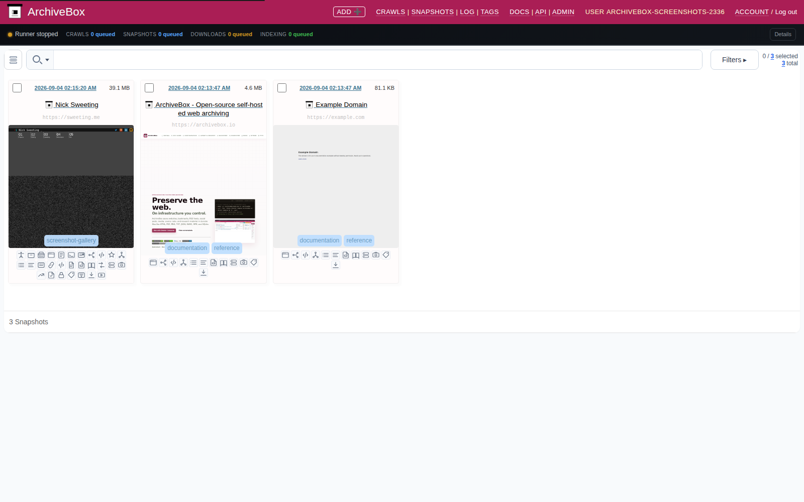Snapshots grid — desktop