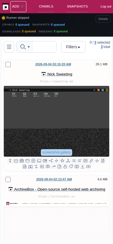 Snapshots grid — mobile