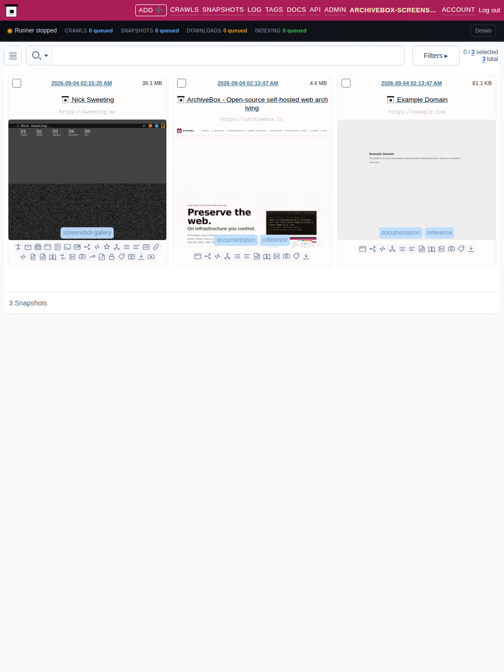 Snapshots grid — tablet