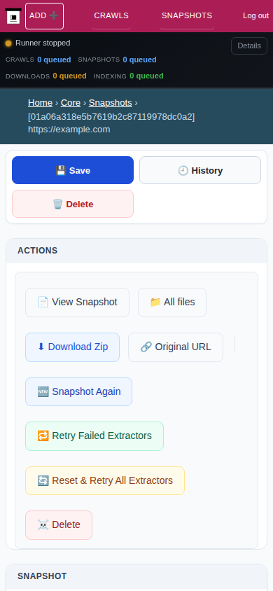 Snapshot admin detail — mobile