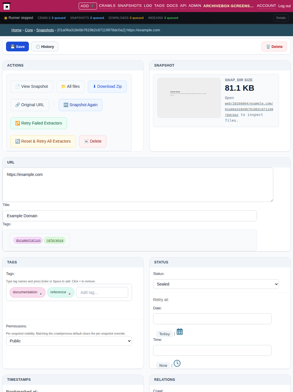 Snapshot admin detail — tablet