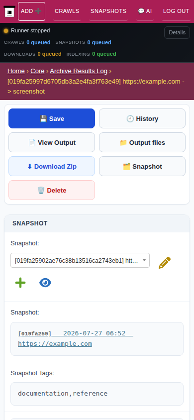 Archive result detail — mobile