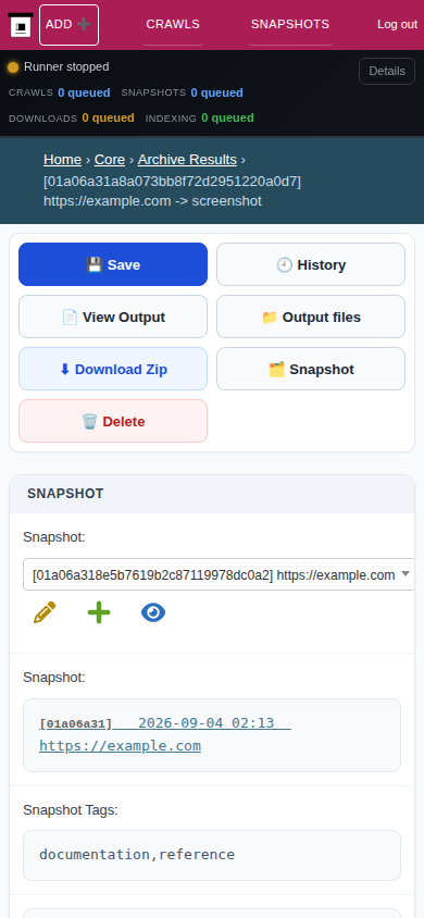 Archive result detail — mobile