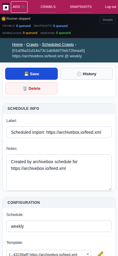 Crawl schedule detail — mobile