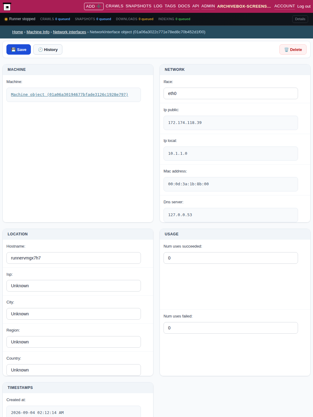 Network interface detail — tablet