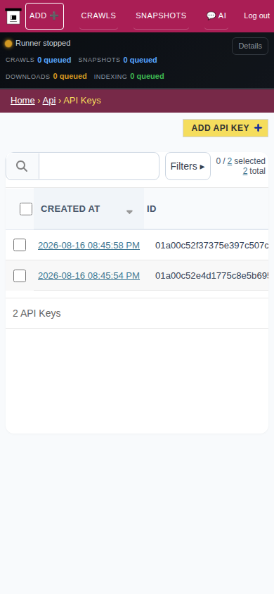 API tokens — mobile