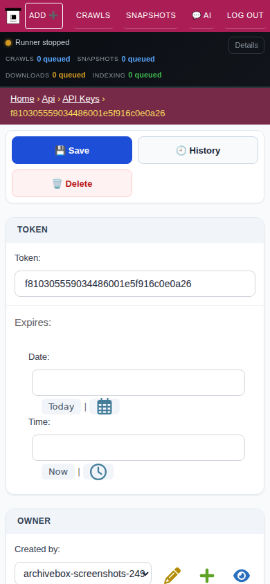 API token detail — mobile