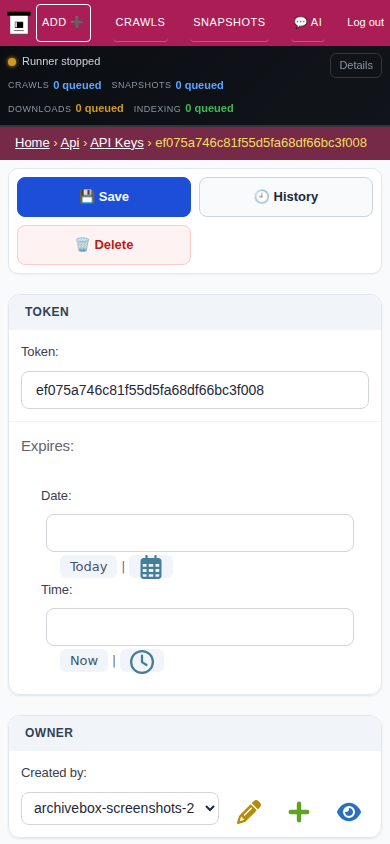 API token detail — mobile