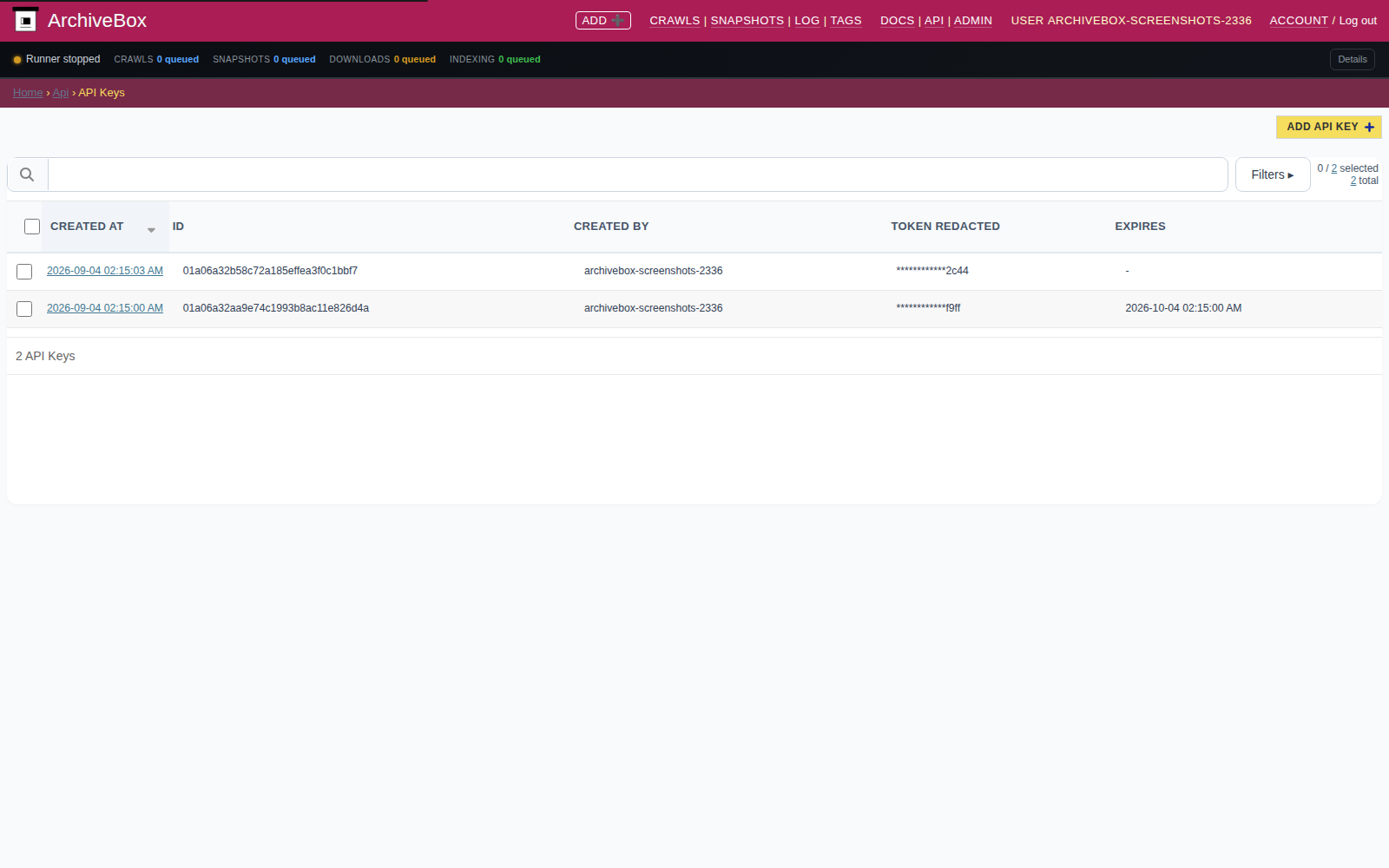 API tokens — desktop