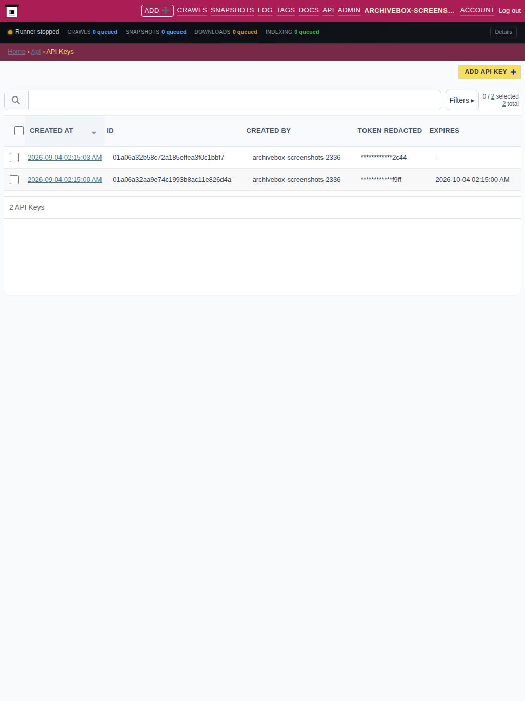 API tokens — tablet