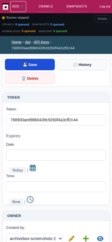 API token detail — mobile