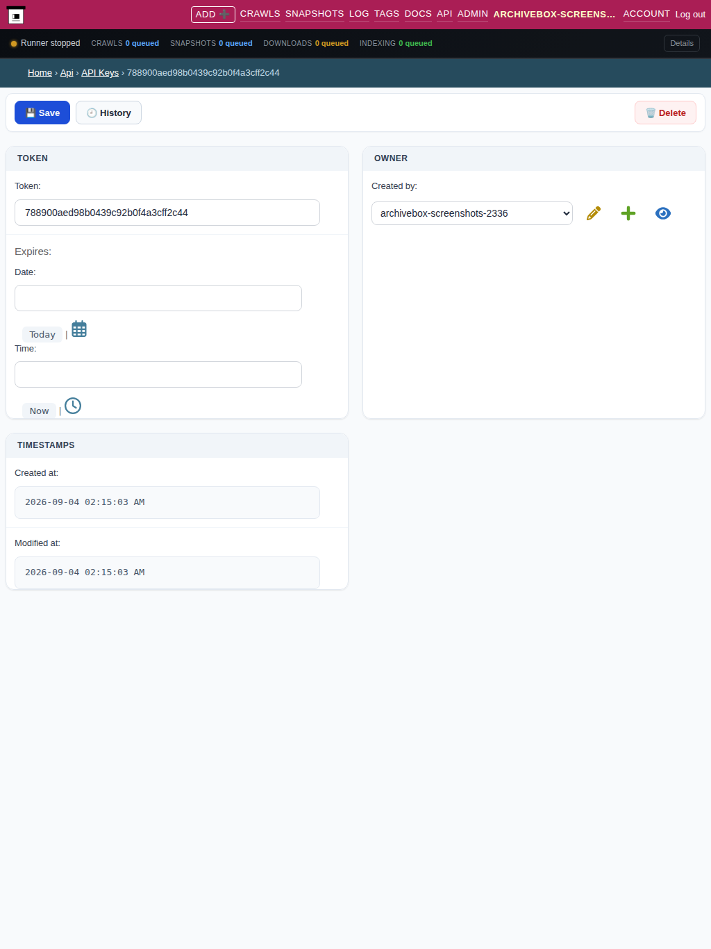 API token detail — tablet