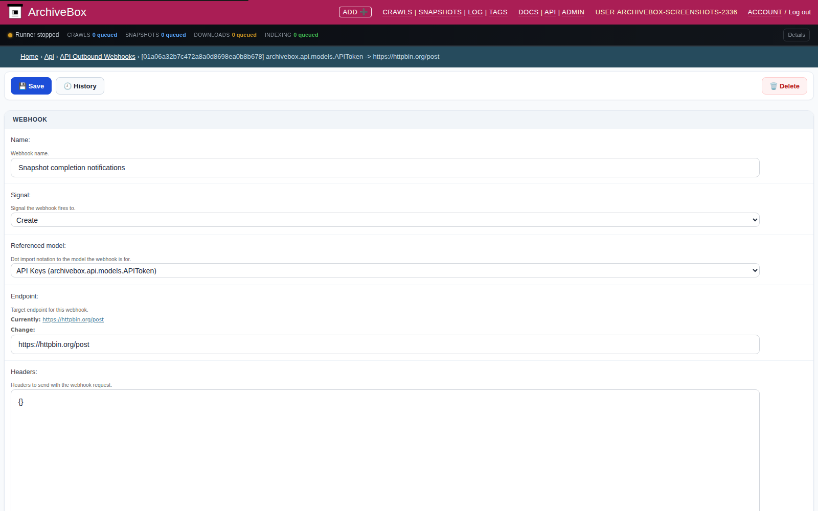 Webhook detail — desktop