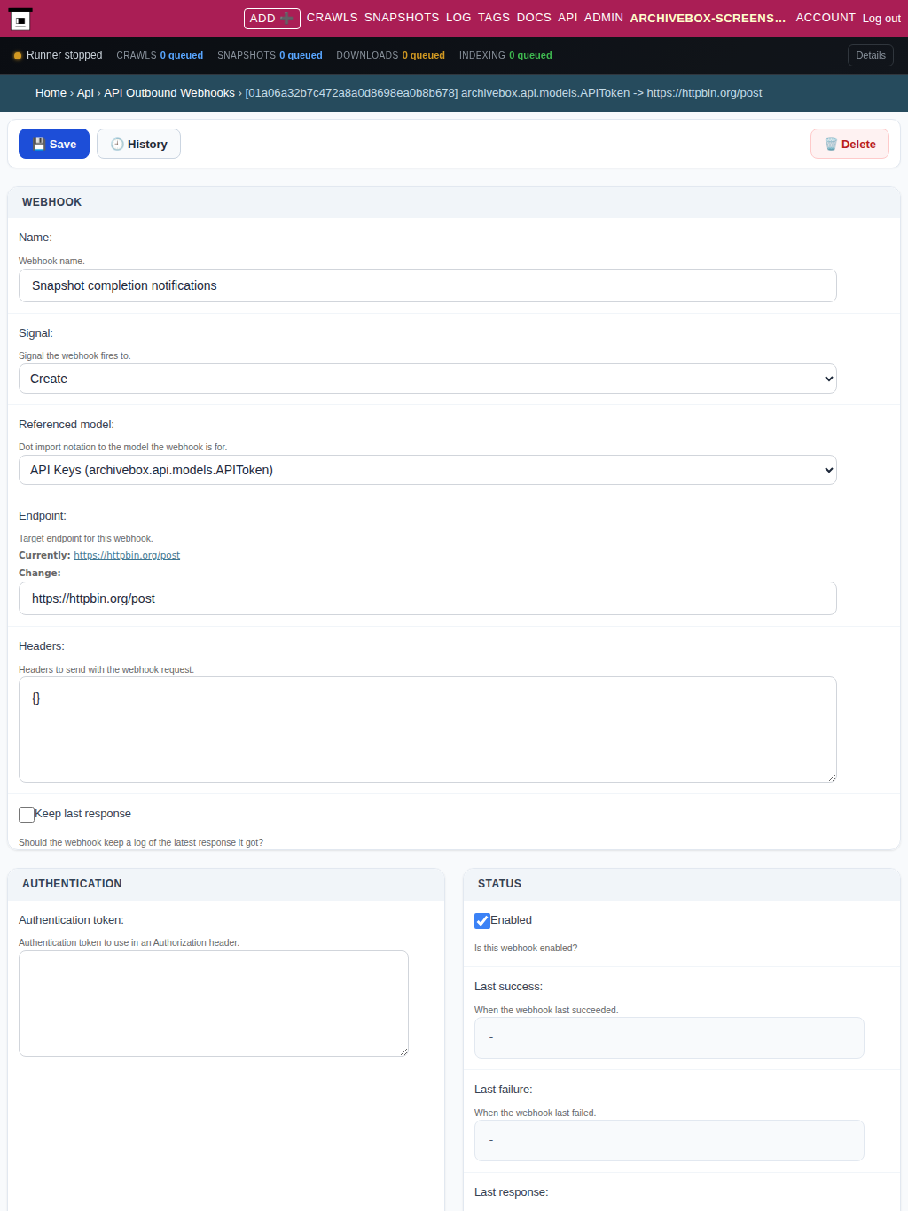 Webhook detail — tablet