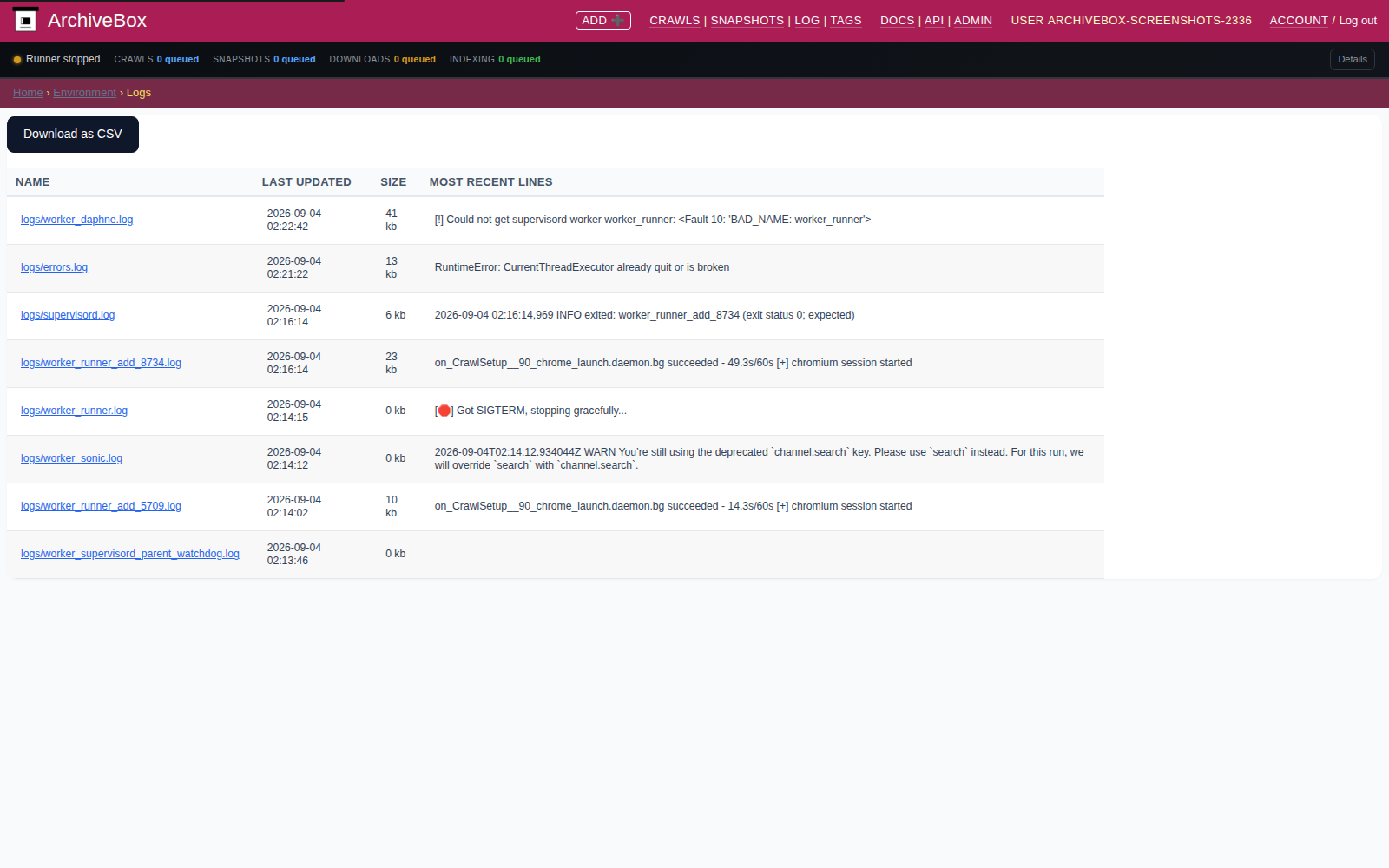 Logs — desktop