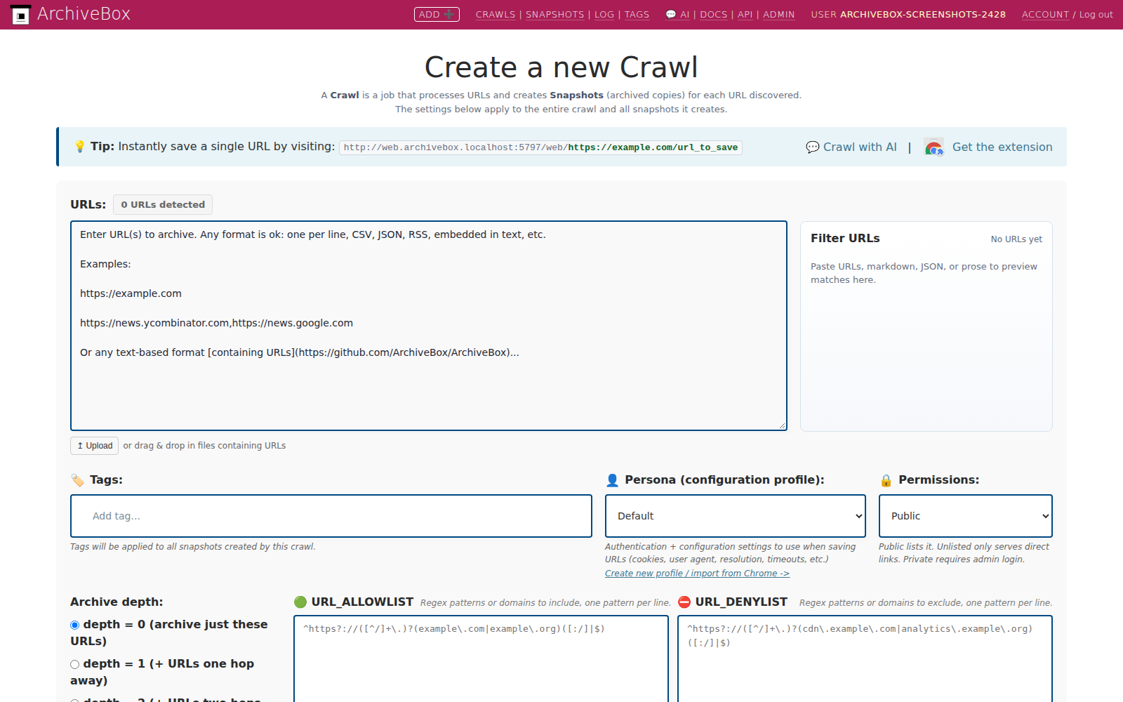 Add URLs — desktop