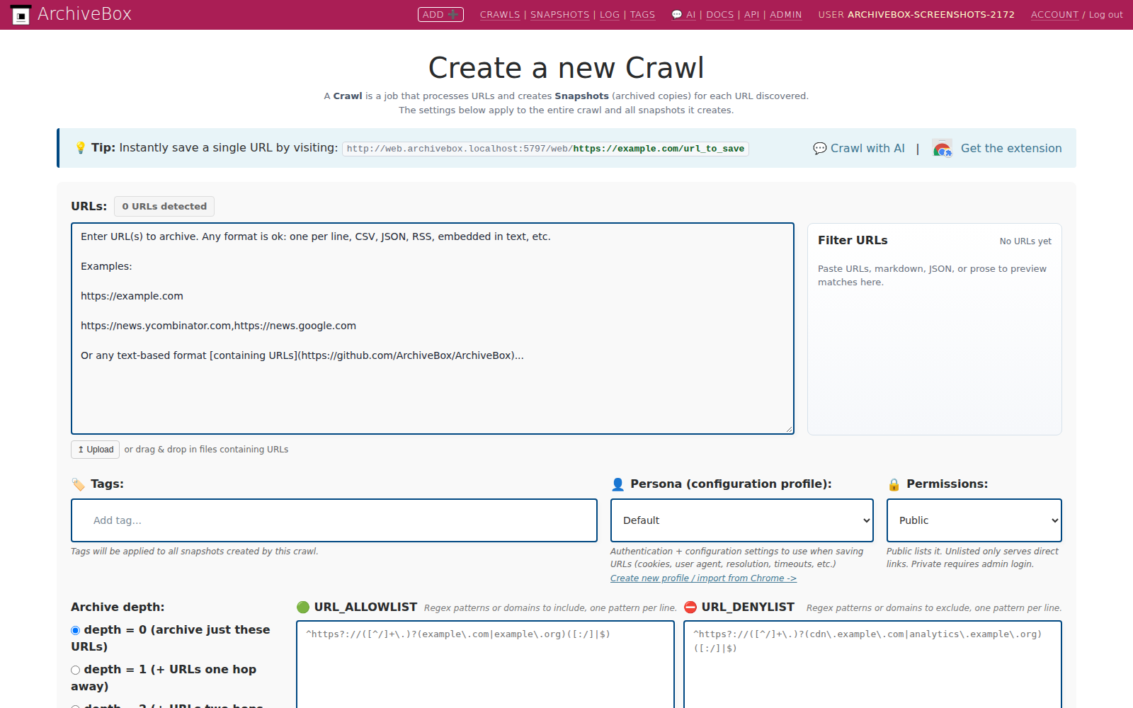 Add URLs — desktop