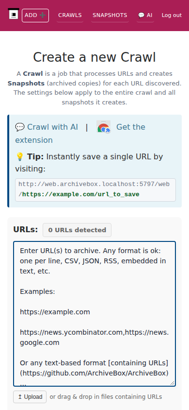 Add URLs — mobile