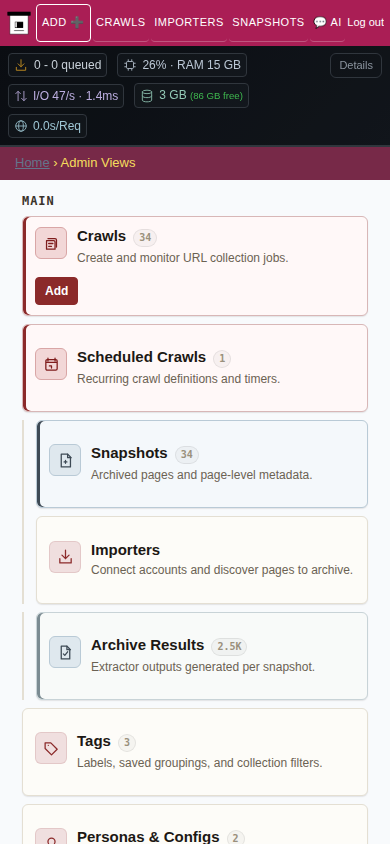 Admin dashboard — mobile