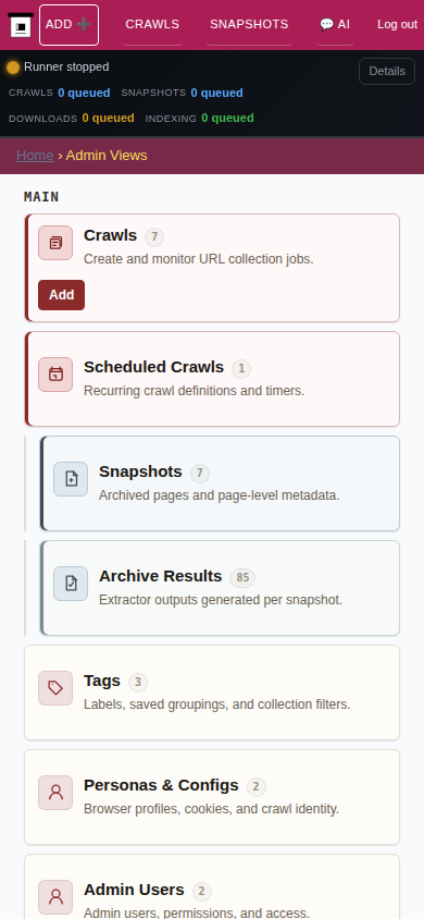 Admin dashboard — mobile