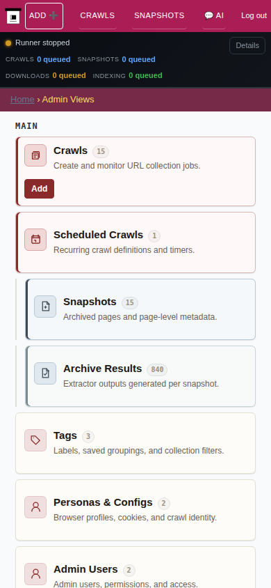 Admin dashboard — mobile
