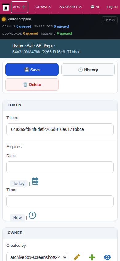 API token detail — mobile