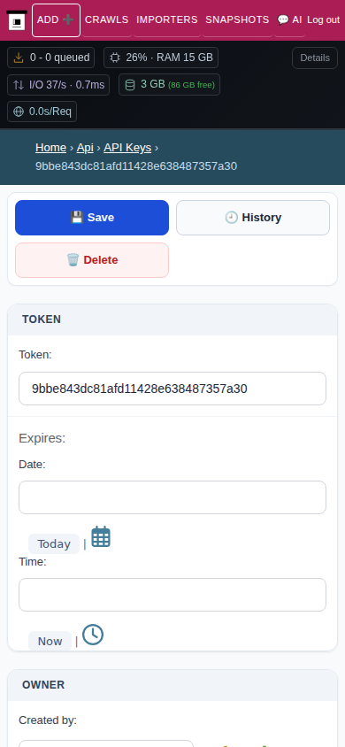 API token detail — mobile