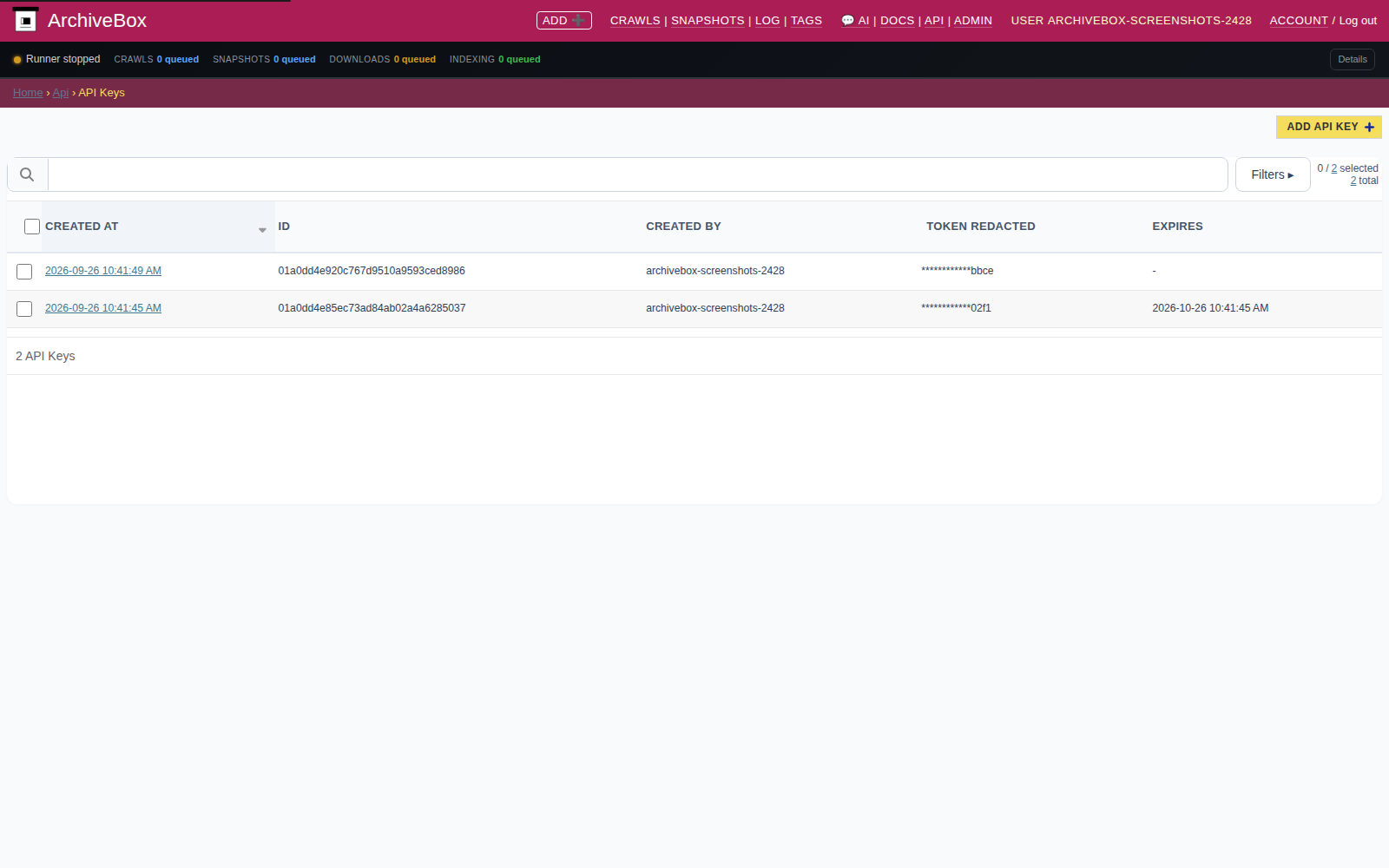 API tokens — desktop