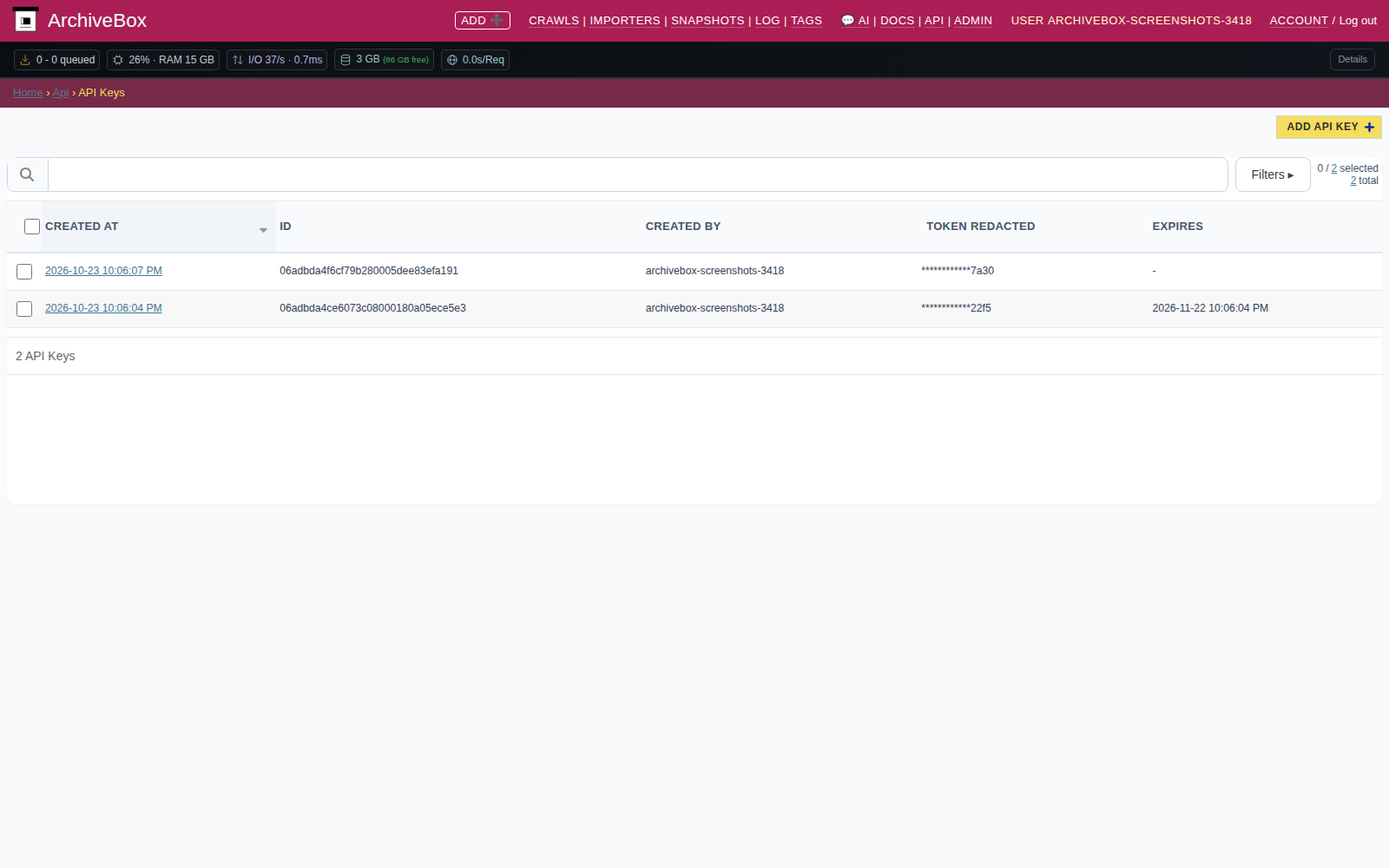 API tokens — desktop