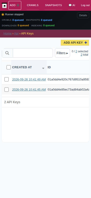 API tokens — mobile