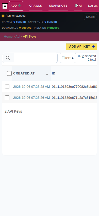 API tokens — mobile