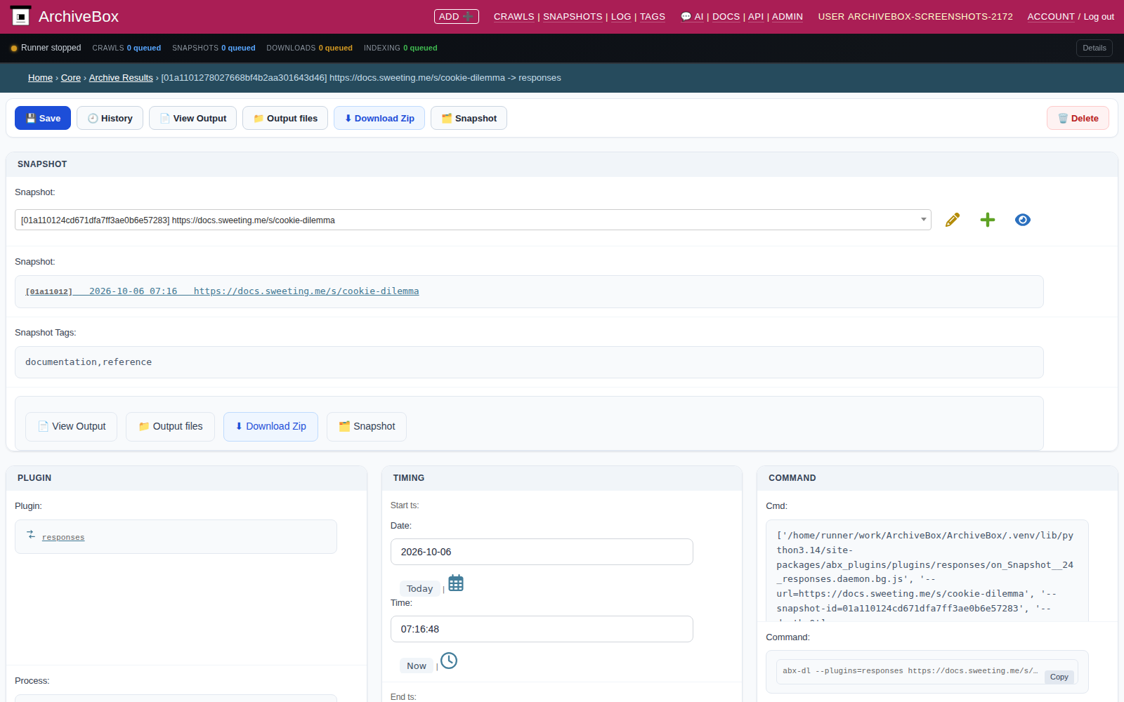 Archive result detail — desktop