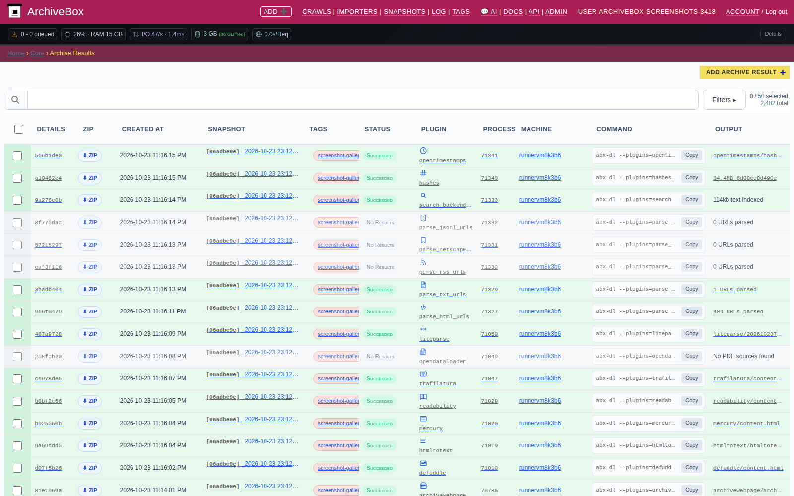 Archive results — desktop