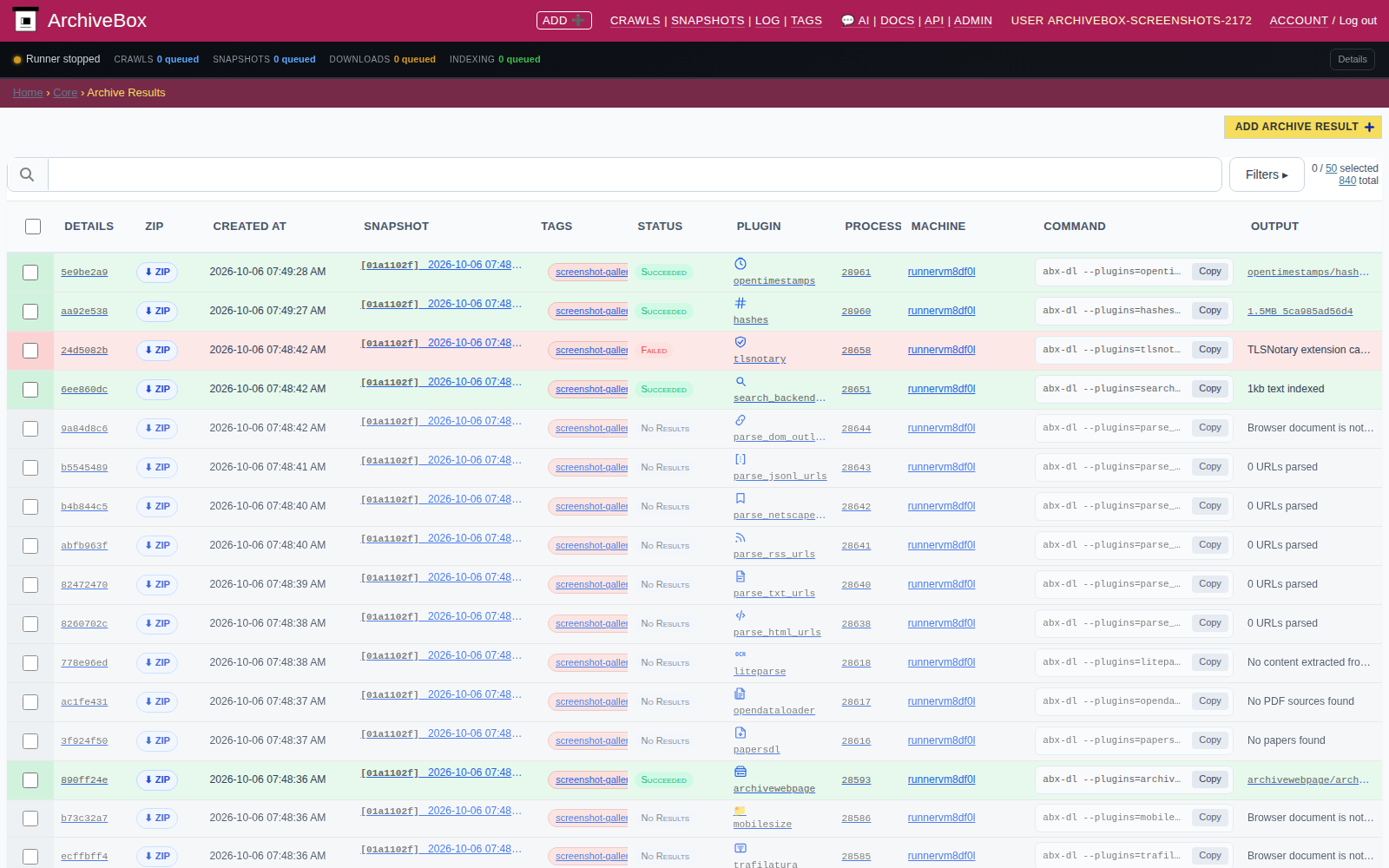 Archive results — desktop