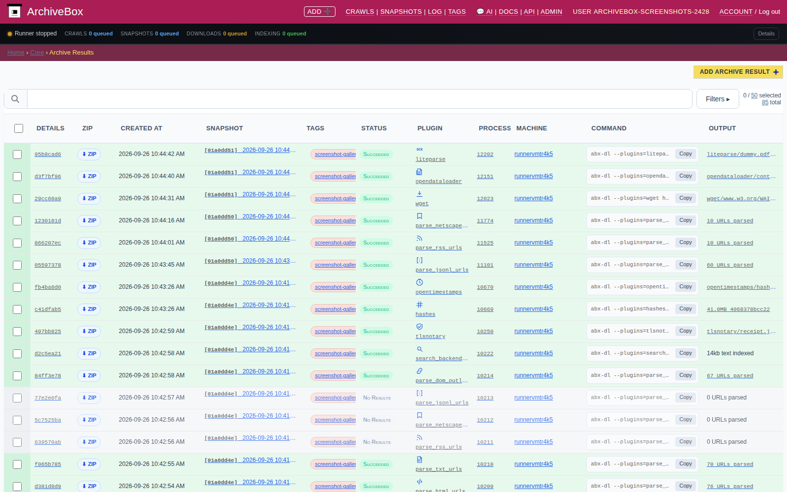 Archive results — desktop