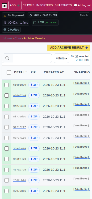 Archive results — mobile