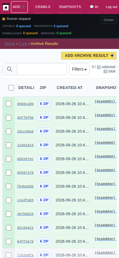 Archive results — mobile