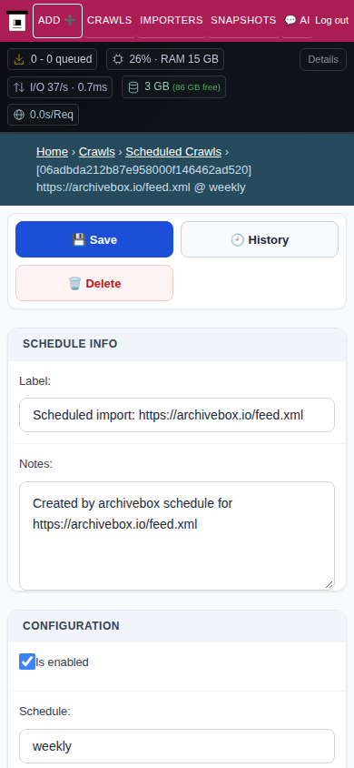 Crawl schedule detail — mobile